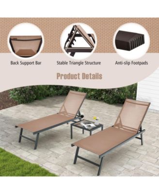 3 Pieces Patio Chaise Lounge Chair and Table Set for Poolside Yard