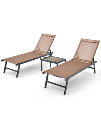 3 Pieces Patio Chaise Lounge Chair and Table Set for Poolside Yard