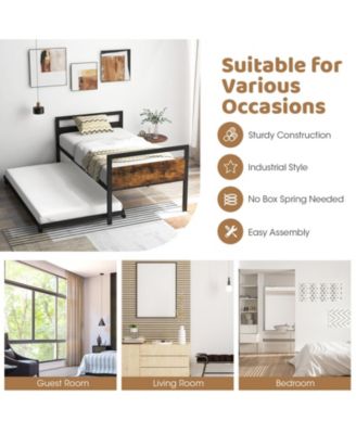 Twin Metal Daybed with Trundle Lockable Wheels