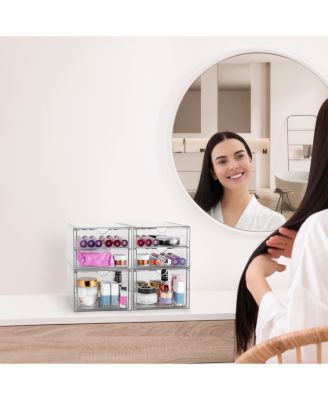 3 Drawers Acrylic Organizer for Makeup, Organization and Storage, Art Supplies, Jewelry, Stationary - 4 Pcs Clear Stackable Storage Drawers