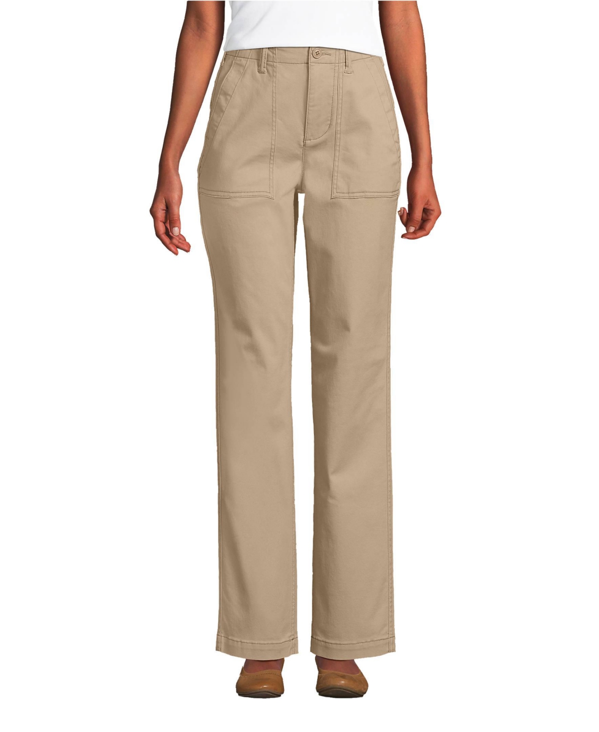 Petite High Rise Chino Utility Straight Leg Pants - Estate green