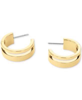 Gold-Plated Stainless Steel Geometric Small C-Hoop Earrings, 0.78"
