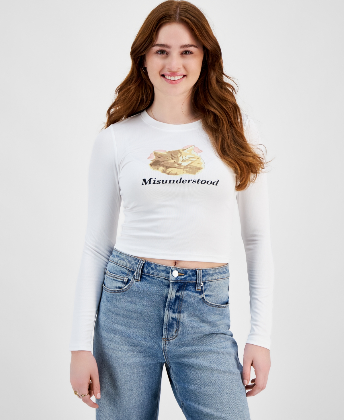 Juniors' Graphic Long-Sleeve Tee - White