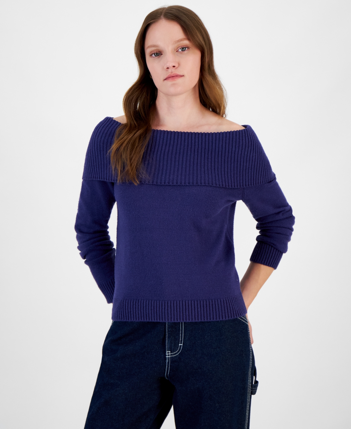 Juniors' Off-The-Shoulder Sweater - Deep Cobalt