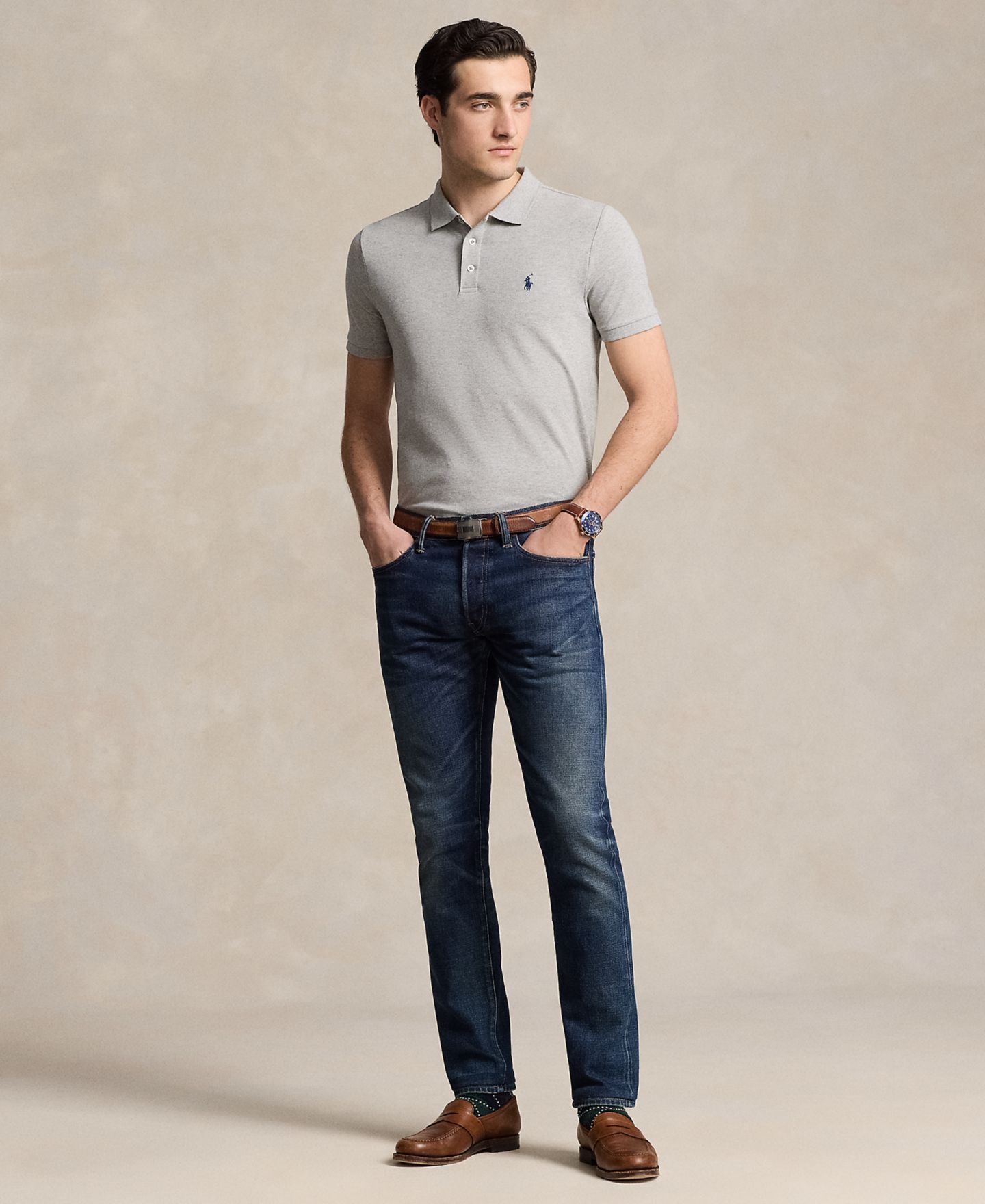 Мужское поло Polo Ralph Lauren Classic-Fit Stretch Mesh Polo Shirt, цвет: Меланжевый — фото 2