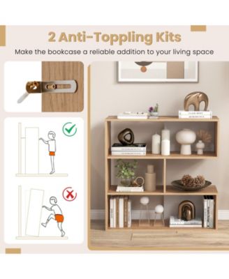 Concave Bookshelf 3-Shelf Open Bookcase with Anti-Toppling Device for Living Room Study Office