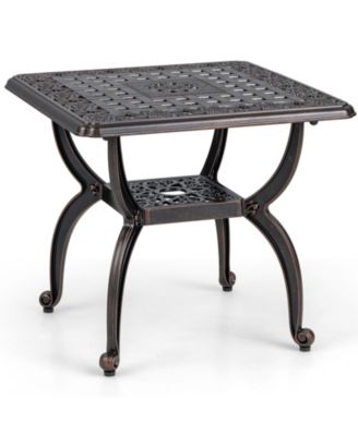 Cast Aluminum Outdoor Side Table with Storage Shelf for Garden Porch Balcony