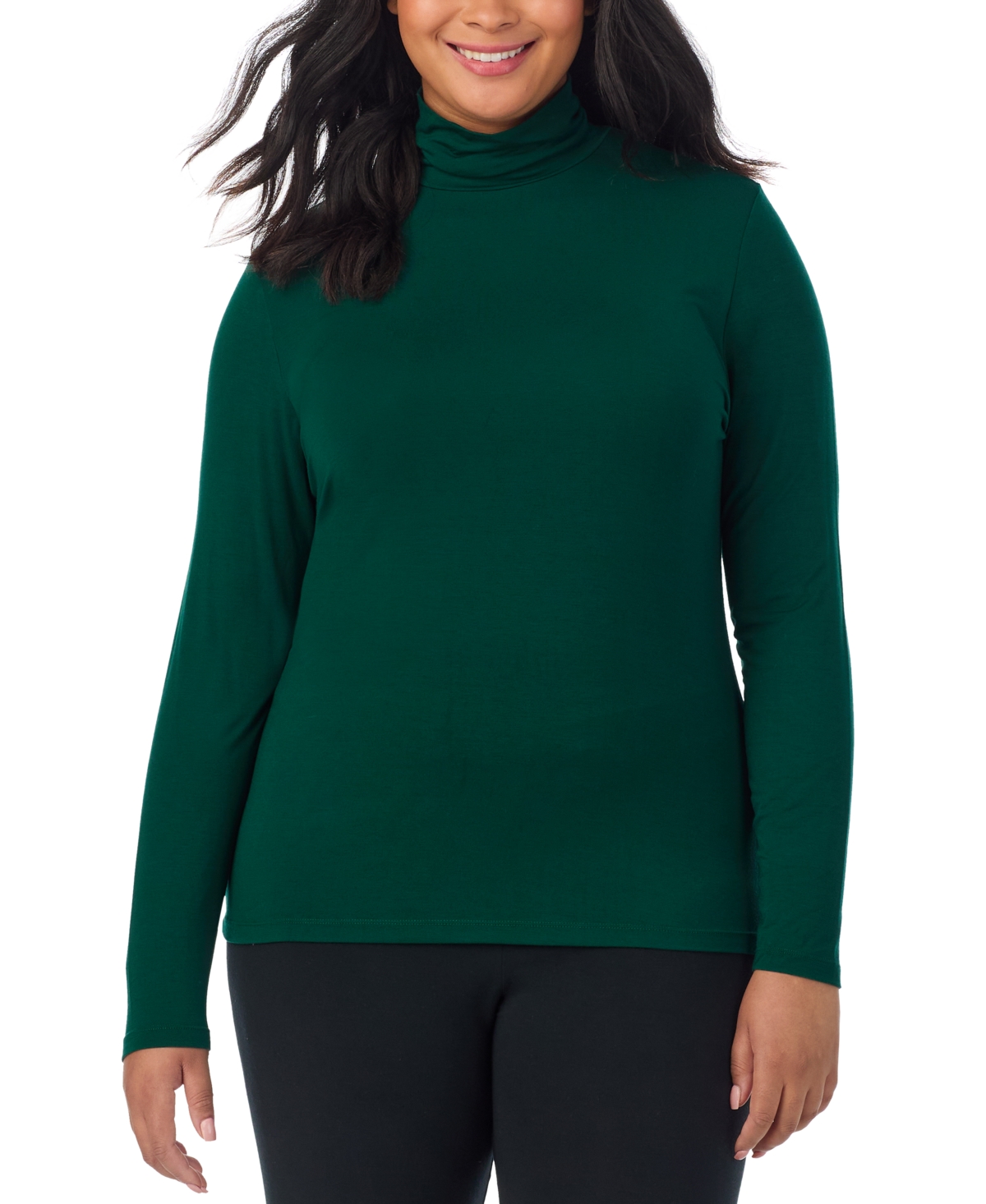 Cuddl Duds Plus Size Softwear Long Sleeve Turtleneck Top Ivory Print Smart Closet
