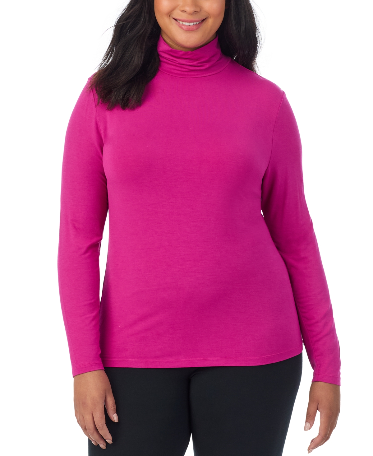 Cuddl Duds Plus Size Softwear Long Sleeve Turtleneck Top Ivory Print Smart Closet