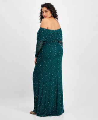 Trendy Plus Size Off-The-Shoulder Pearl Gown