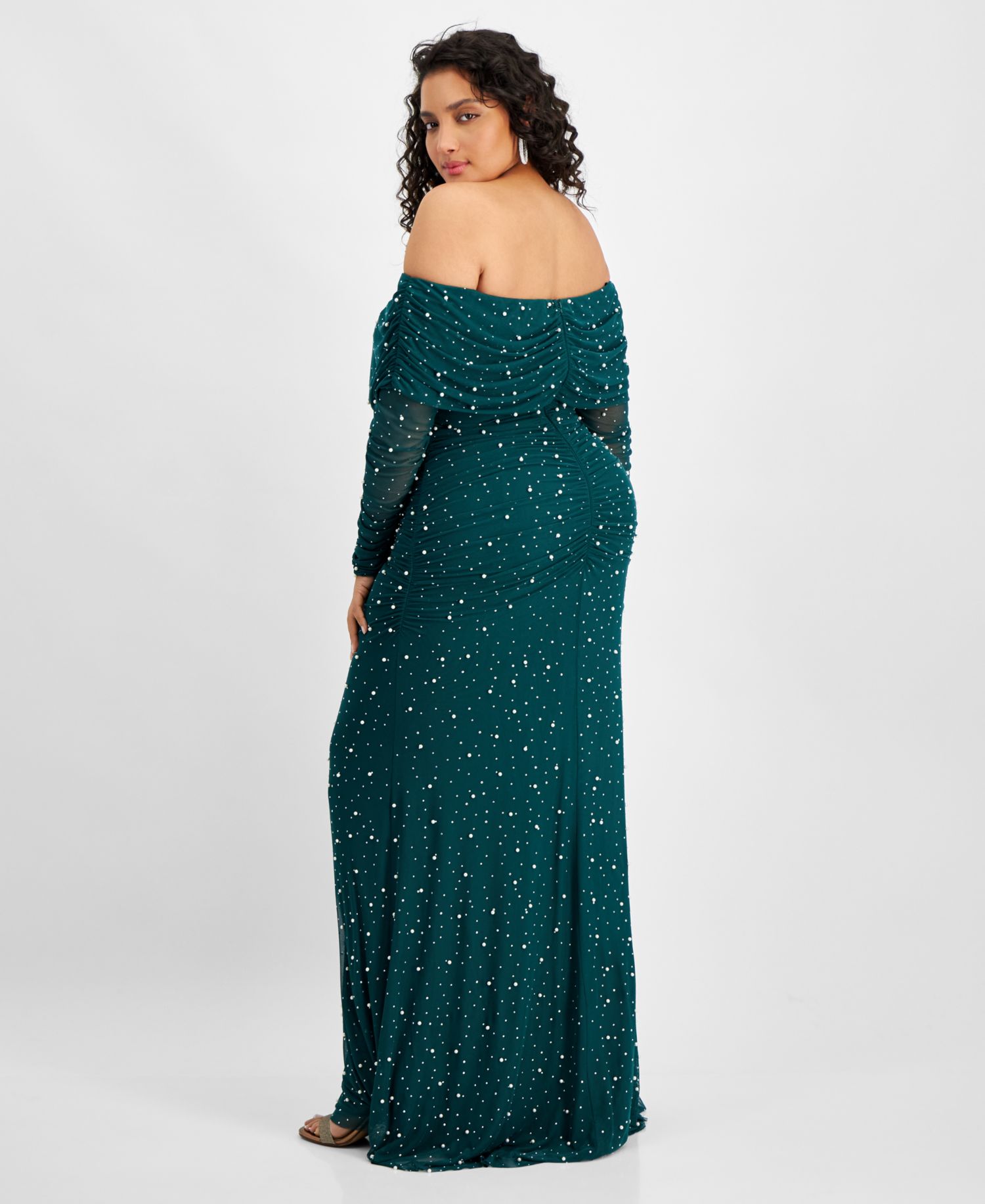 Trendy Plus Size Off-The-Shoulder Pearl Gown
