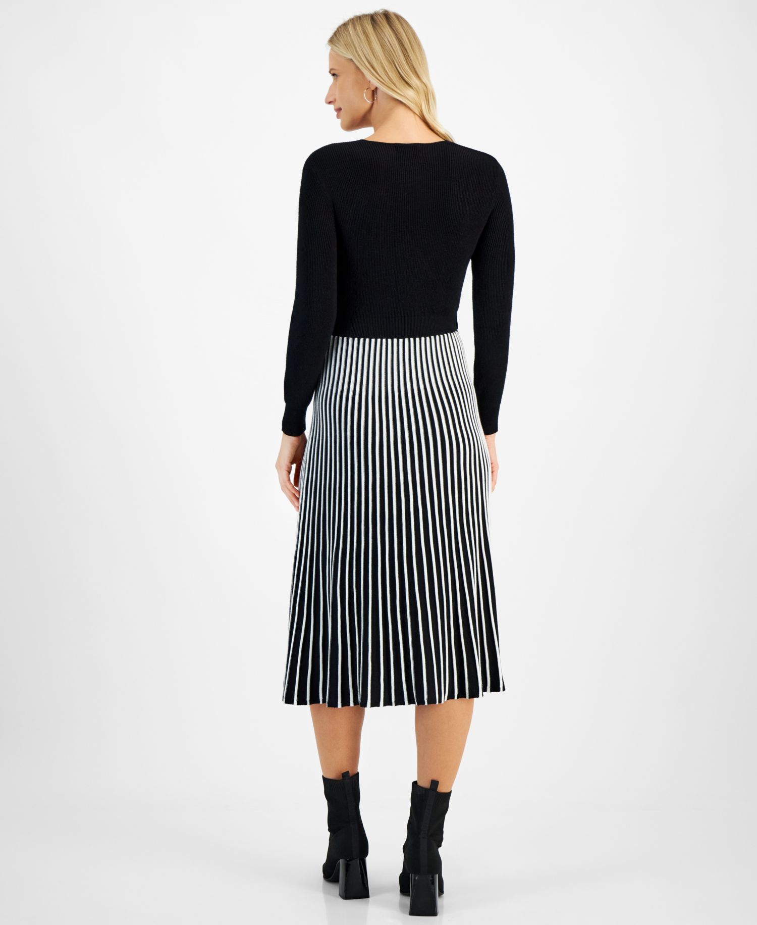 Petite Two-Tone Belted Sweater Dress