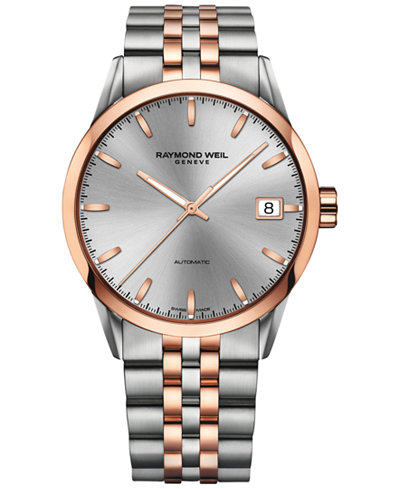 RAYMOND WEIL Men's Swiss Automatic Freelancer Rose Gold-Tone PVD and Stainless Steel Bracelet Watch 42mm 2740-SP5-65011