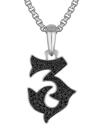 Bulova - Men's Black Diamond Number 3 Pendant Necklace (1/3 ct. t.w.) in Sterling Silver-Plate, 24" + 2" extender, BVP1055-WSAA