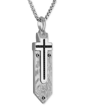 Marc Anthony Men's Black Diamond Damascus Sword Pendant Necklace (1/6 ct. t.w.) in Sterling Silver-Plate, 24" + 2" extender, BVP1079-WMMAA