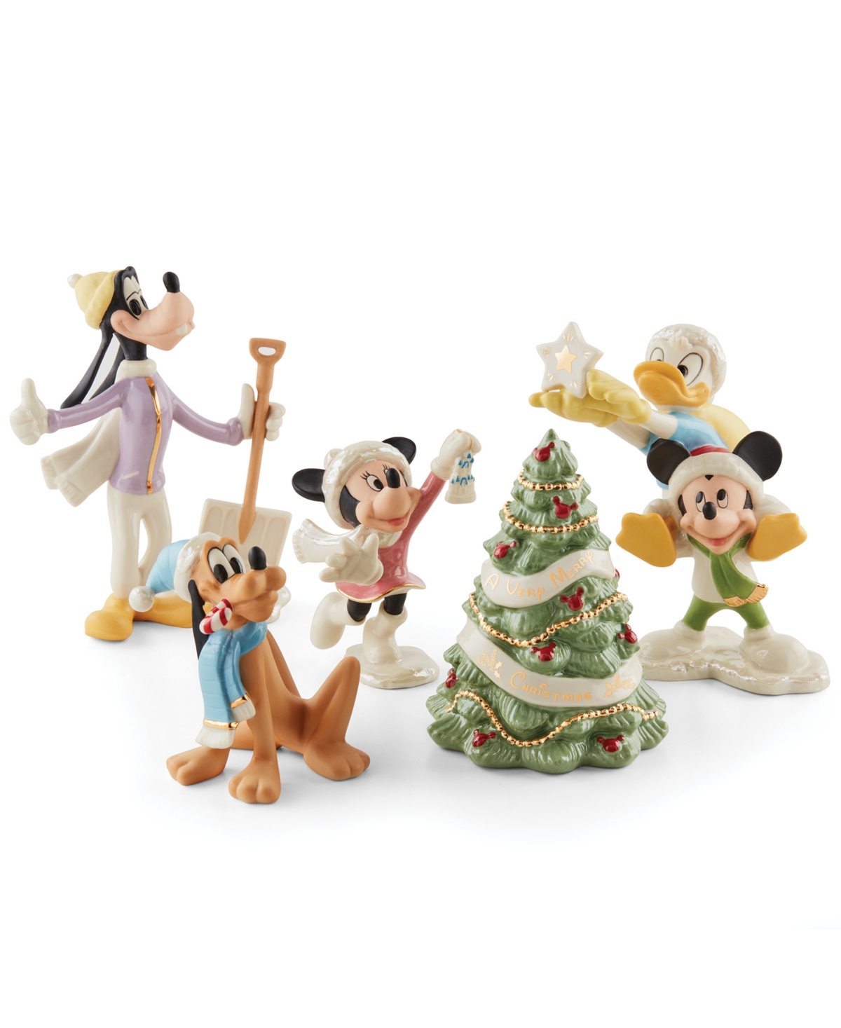 Lenox Disney Winter Fun 5 Piece Figurine Set In Ivory