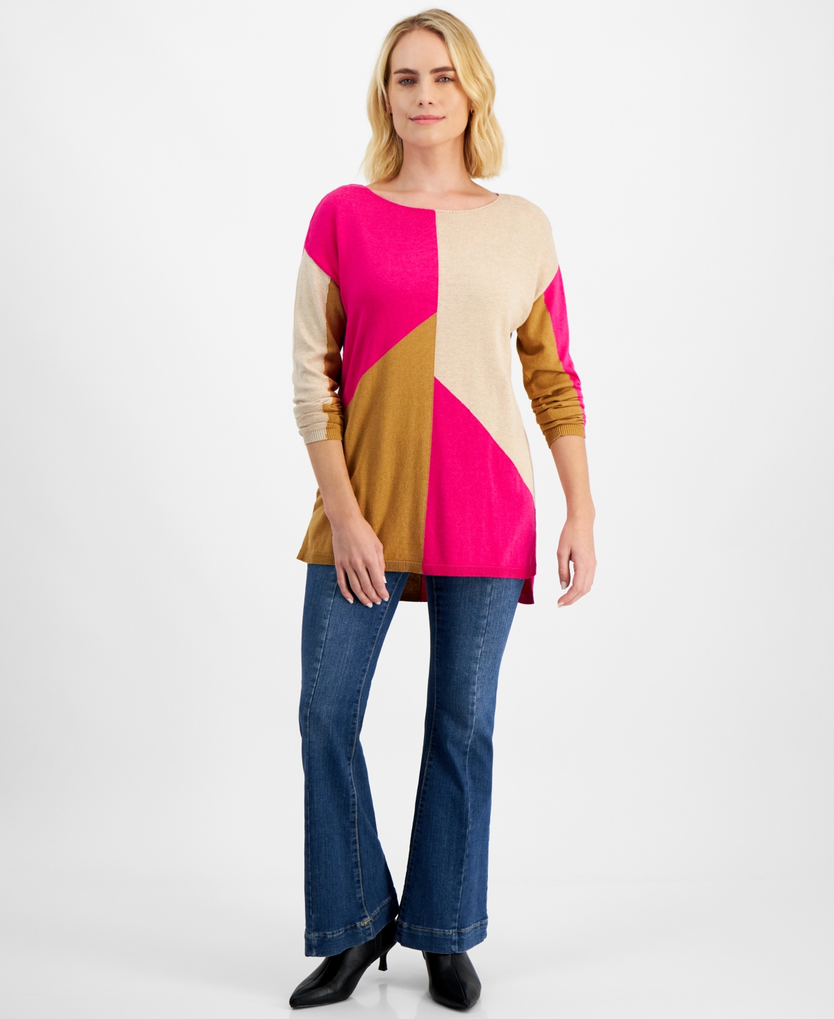 INC INTERNATIONAL CONCEPTS PETITE COLORBLOCKED SWEATER, CREATED FOR MACY'S 
