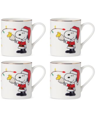Lenox - Santa Snoopy & Woodstock Porcelain Mugs, Set of 4