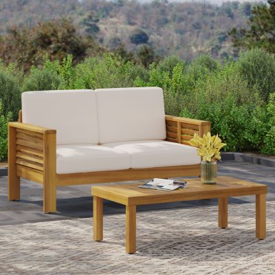 Streamdale Acacia Wood Outdoor Loveseat And Coffee Table Set With Cushions