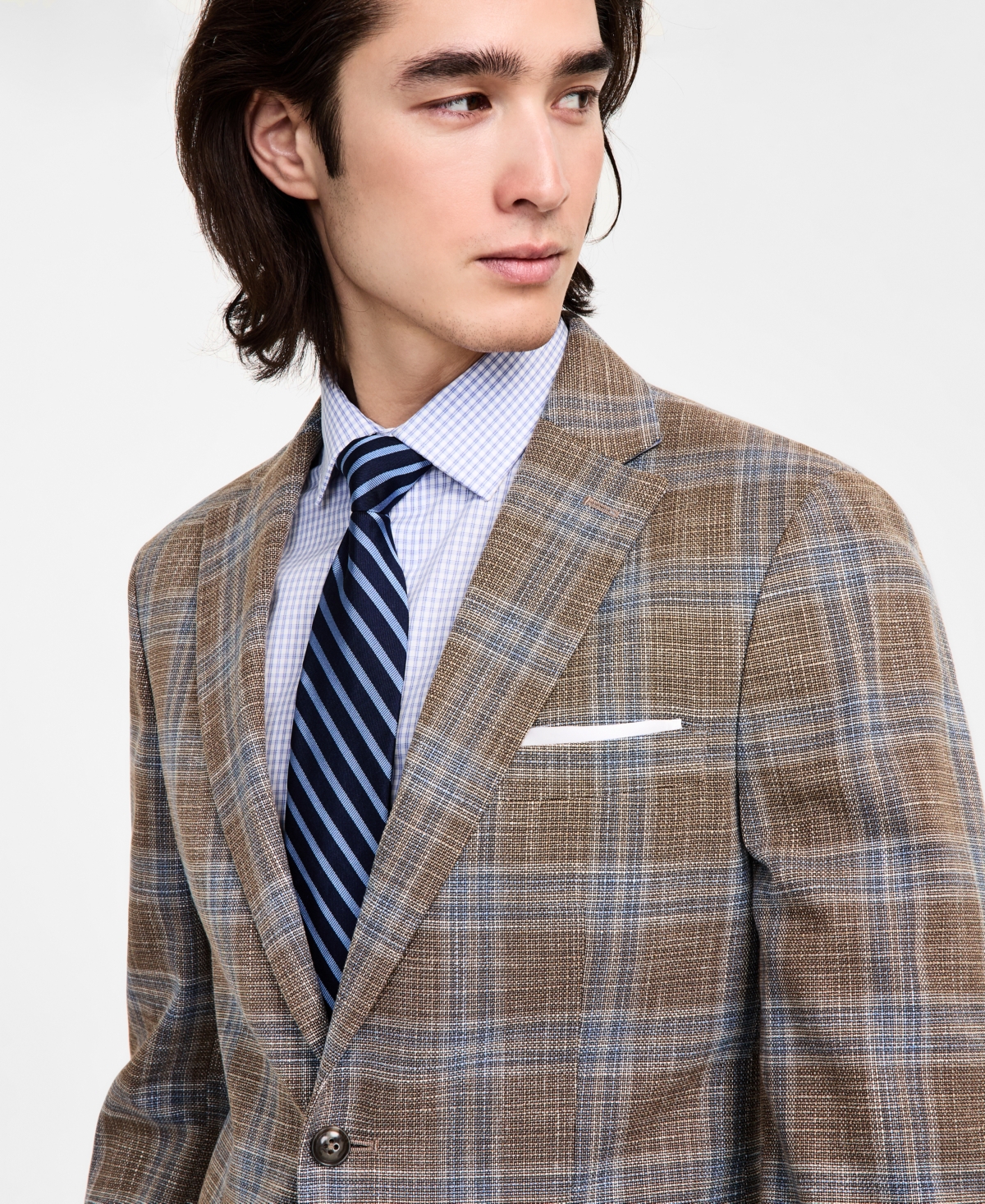 Tommy Hilfiger Men's Modern-fit Windowpane Plaid Sport Coat In Tan,blue