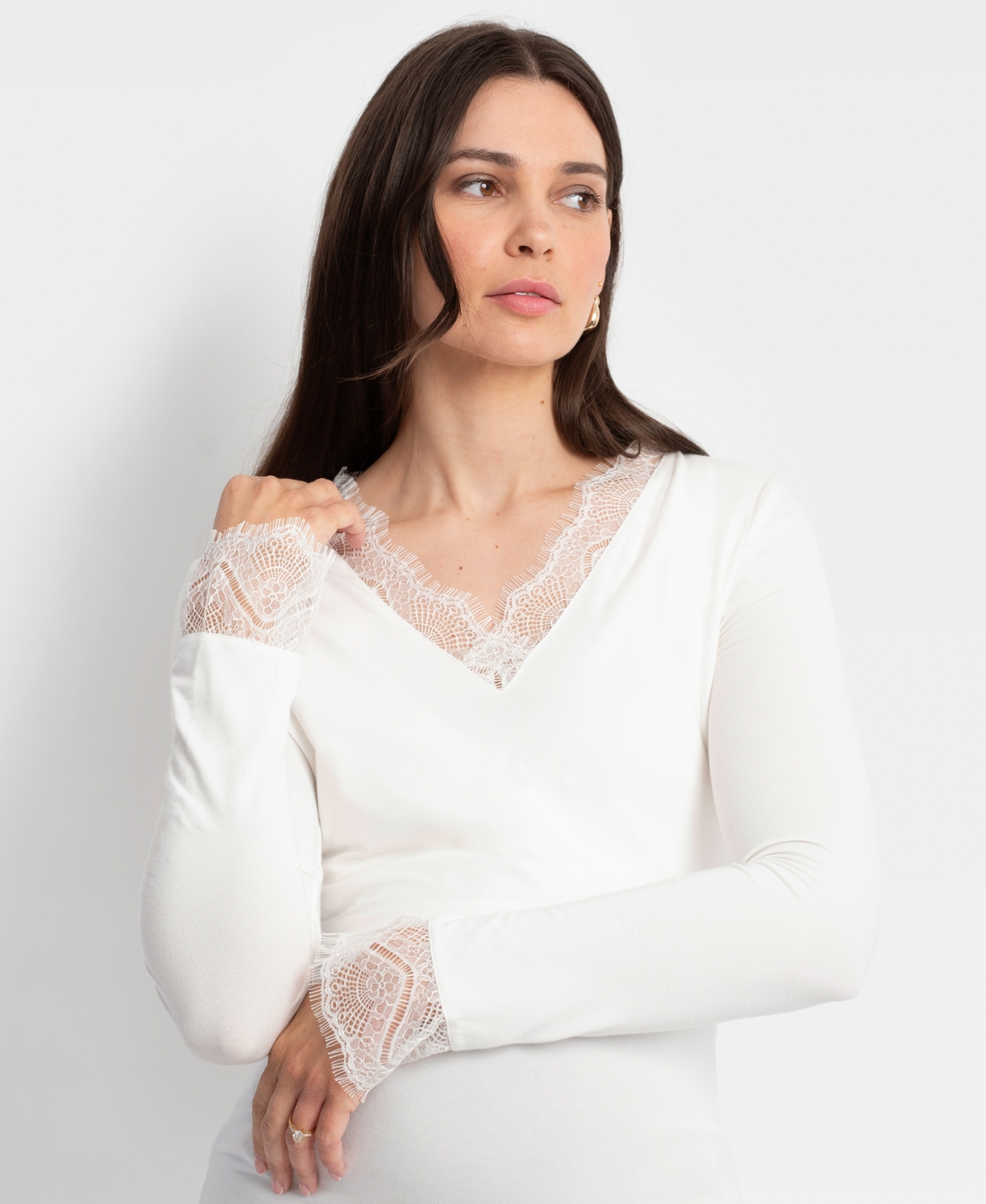 Shop Seraphine Women's Lace Trim Jersey Top In Ecru