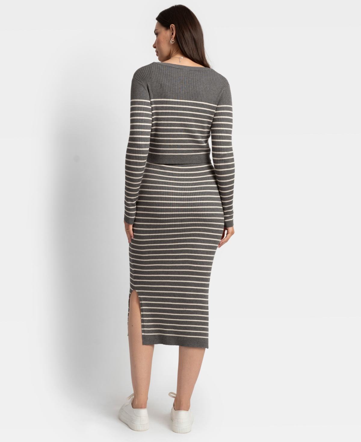 Shop Seraphine Women's Maternity Soft-stretch Ribbed Sweater Midi Dress In Gray White