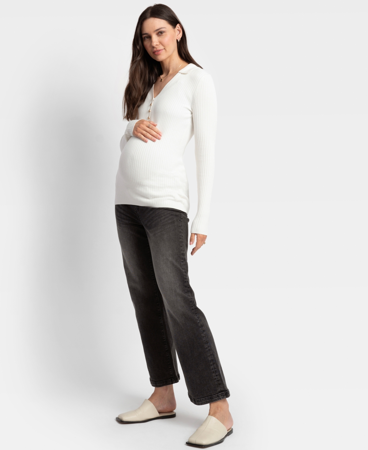 SERAPHINE WOMEN'S RIB KNIT COLLAR DETAIL TOP 