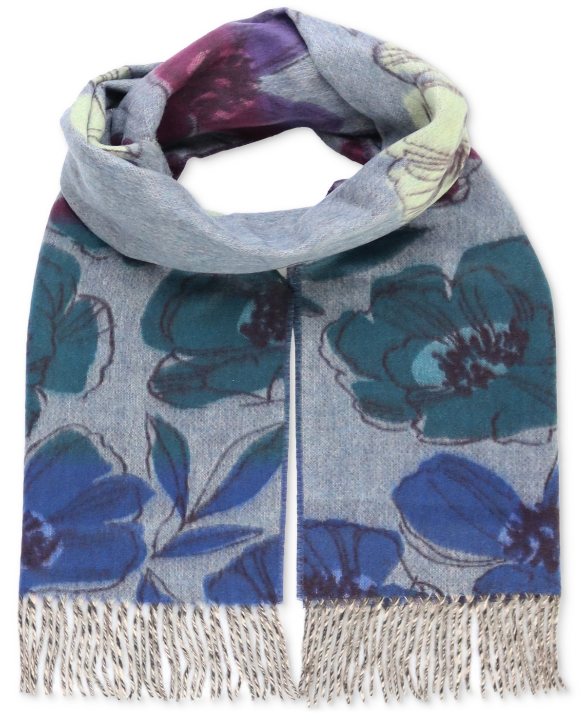 Fraas Women's Big Floral Cashmink Scarf In Dark Petro