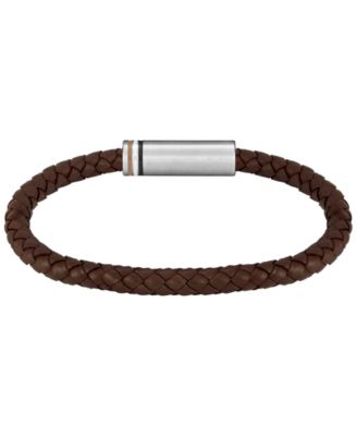 Men's Ares Single Stainless Steel Brown Leather Bracelet