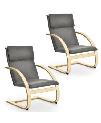 Set of 2 Bentwood Lounge Chair Fabric Upholstered Accent Leisure Armchair Gray