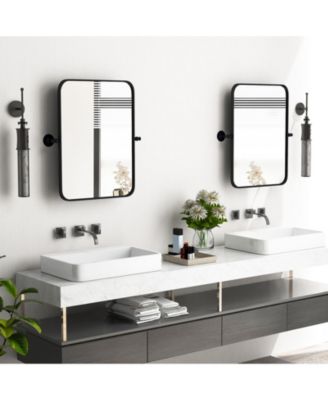 30 x 22 Inch Black Metal Framed Pivot Rectangle Wall-Mounted Mirror
