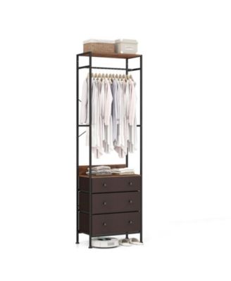Freestanding Closet Organizer with 3-position Hanging Rod and Storage Shelves
