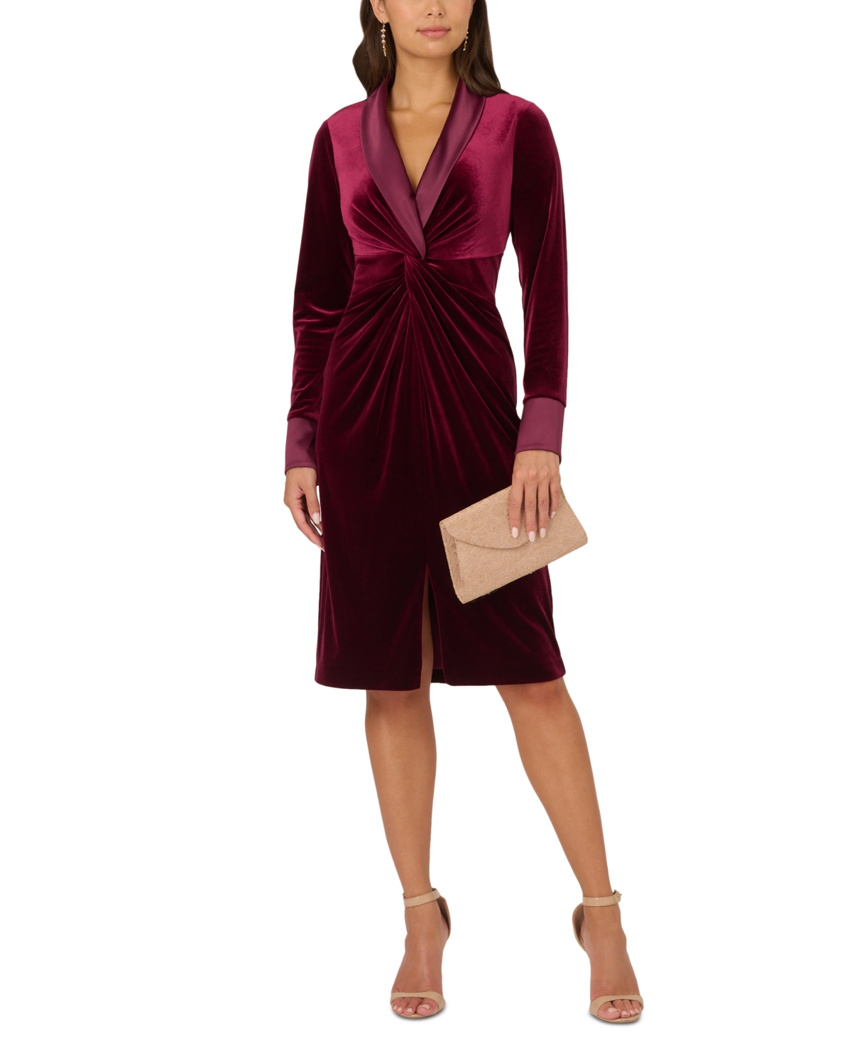 Adrianna Papell Women's Velvet Twist-Front Tuxedo Dress