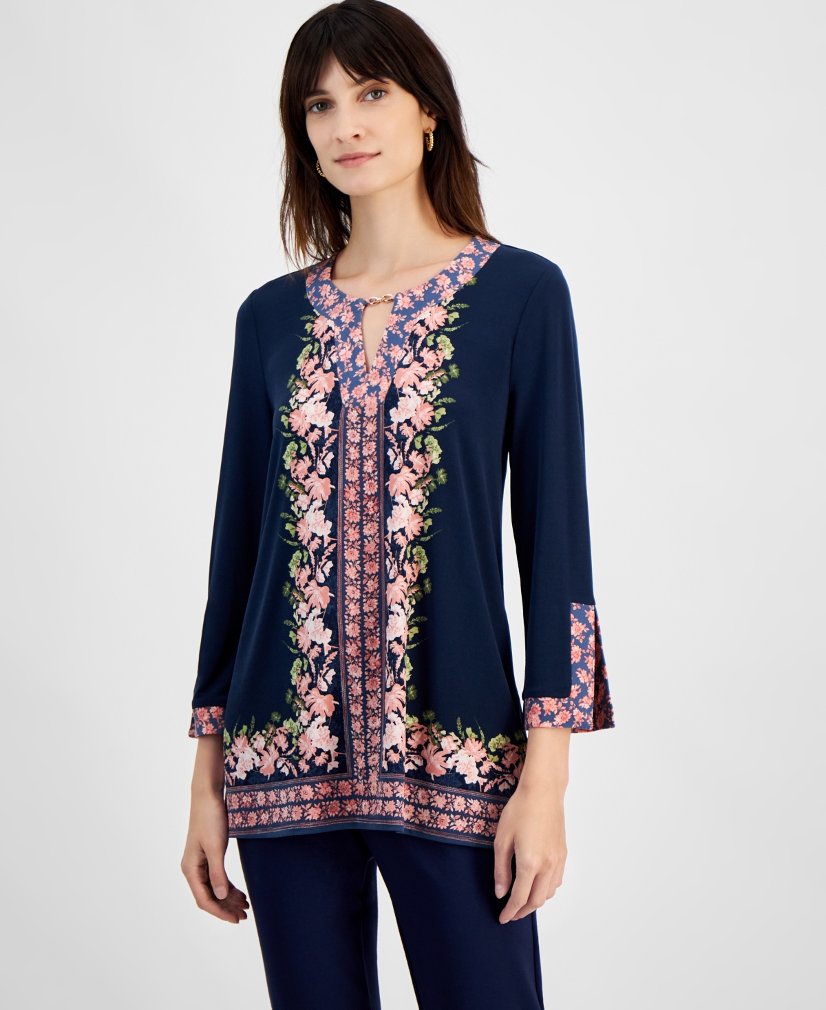 Jm Collection Petite Enchantment Floral Ity Hardware Tunic, Created for Macy's