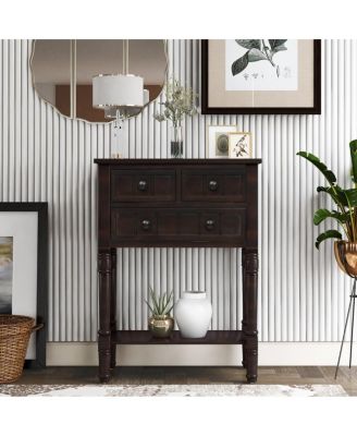 Narrow Console Table, Slim Sofa Table With Three Storage Drawers And Bottom Shelf