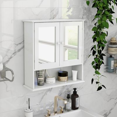 Bathroom Wall Cabinet With Double Mirror Doors And Shelves