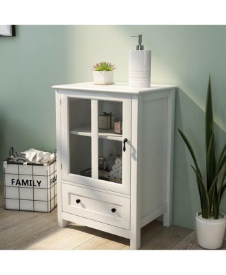  Buffet Storage Cabinet With Single Glass Doors And Unique Bell Handle