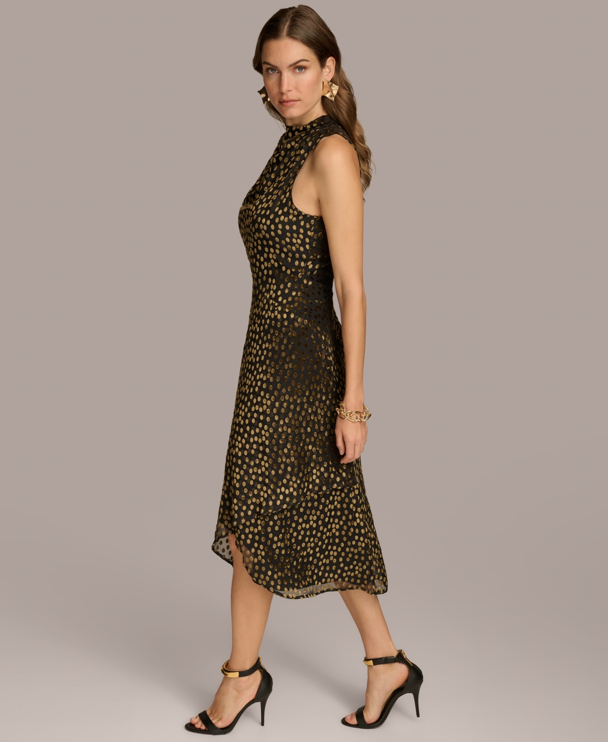 Donna Karan New York Women's Burnout Velvet Sleeveless Midi Dress -Gold Multi