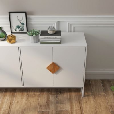Square-Handled Solid Wood Sideboard with 4 Doors and Storage