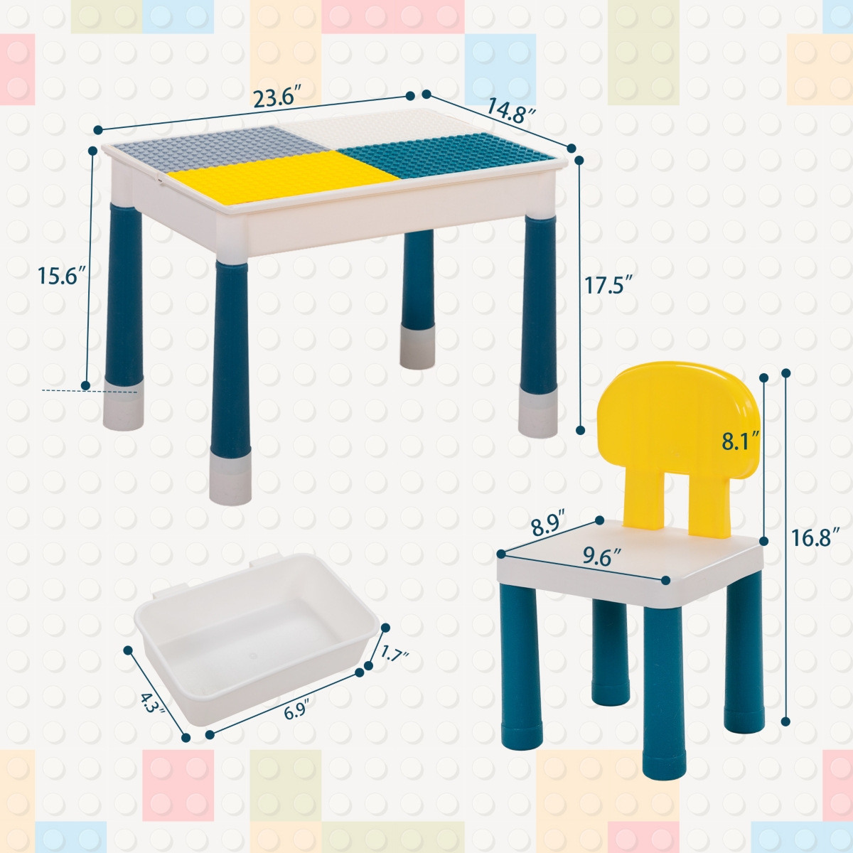 Streamdale Furniture Multi functional rectangular block table - gray yellow (with Diy blocks)