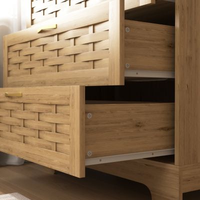 Multipurpose 4-Drawer Dresser with Stylish Woven Texture Top