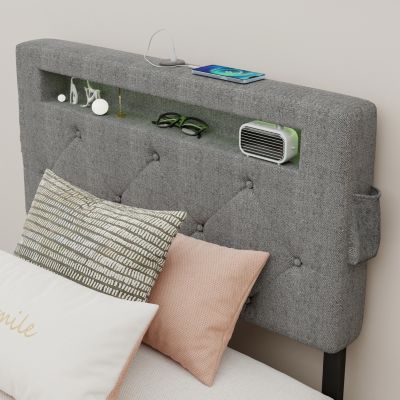 Twin Bed Frame with USB Charging, LED Lights, Headboard, & Storage Drawers