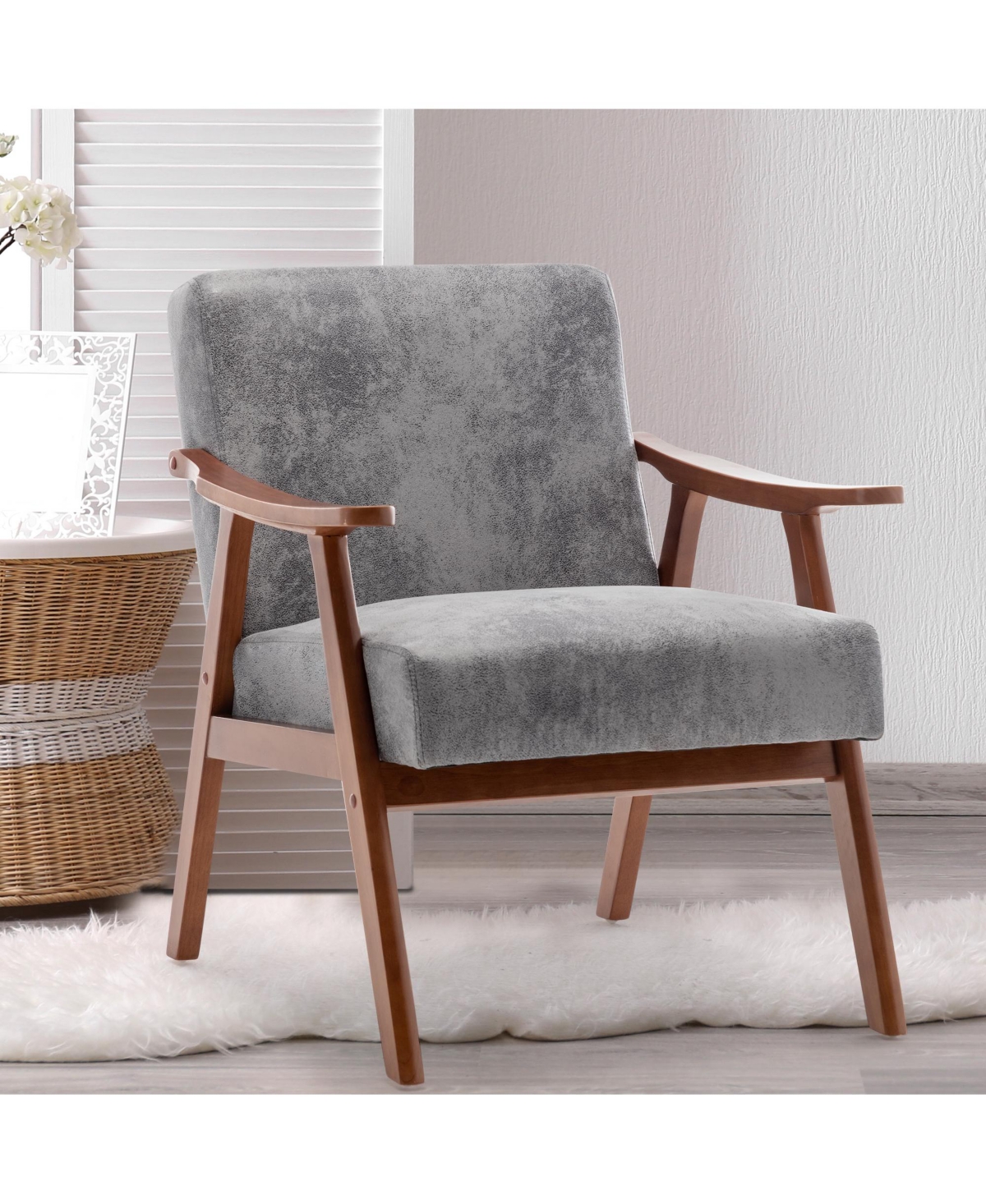 Simplie Fun Mid-Century Velvet & Wood Accent Chair for Comfort and Style