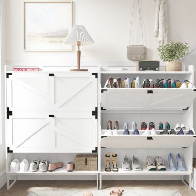 Streamdale Farmhouse Shoe Cabinet with Flip Drawers and Metal Legs
