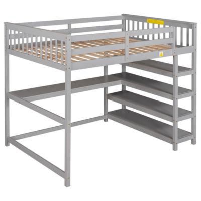 Streamdale Full Size Loft Bed With Storage Shelves And Under-Bed Desk