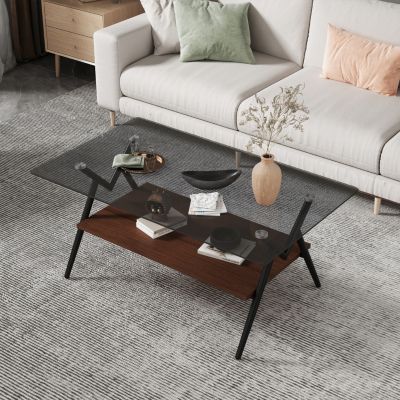 Streamdale Modern Glass Coffee Table with MDF Shelf