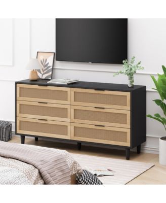Natural Rattan Dresser with Anti-Tip Design and Ample Storage