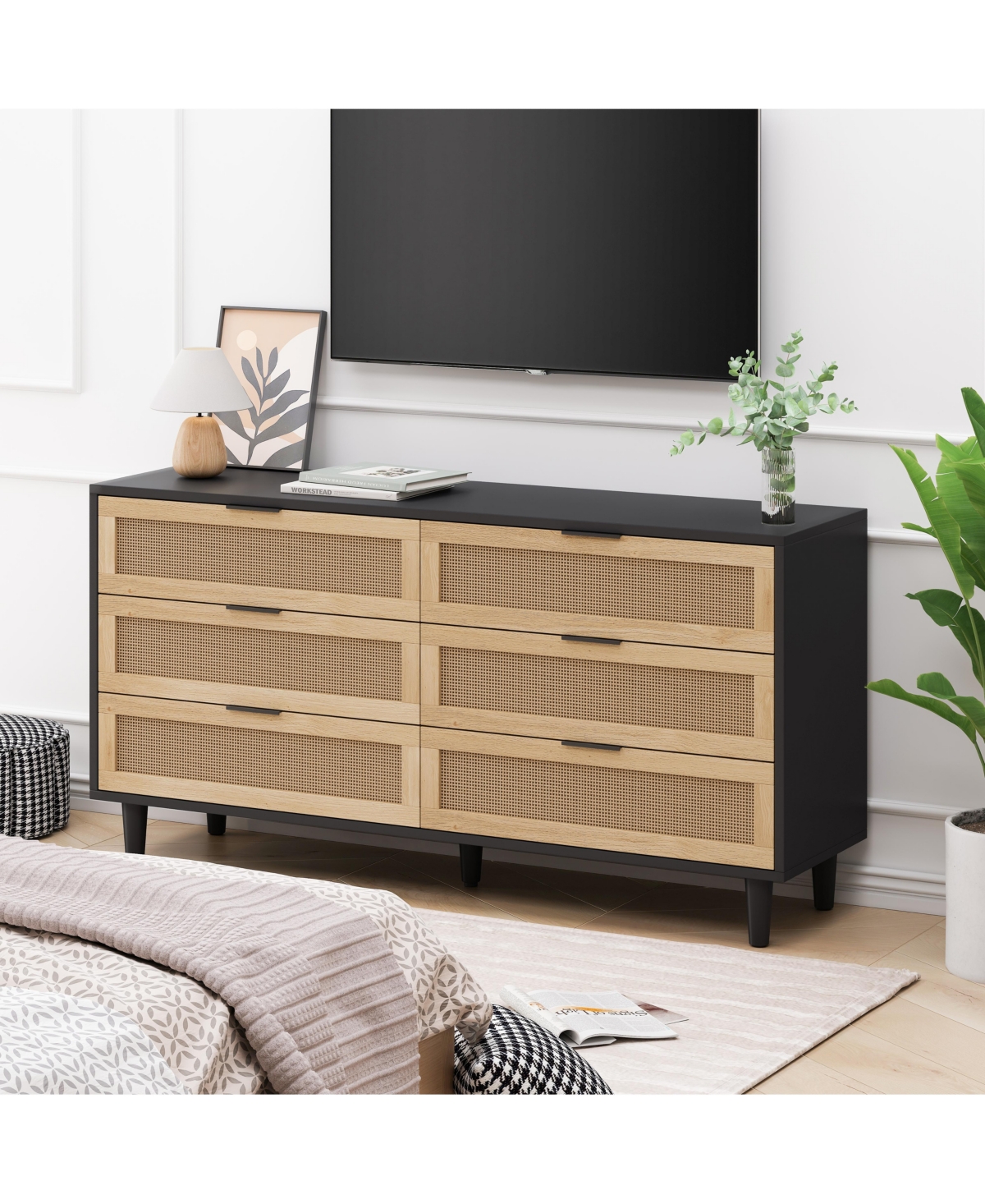 Simplie Fun Natural Rattan Dresser with Anti-Tip Design and Ample Storage