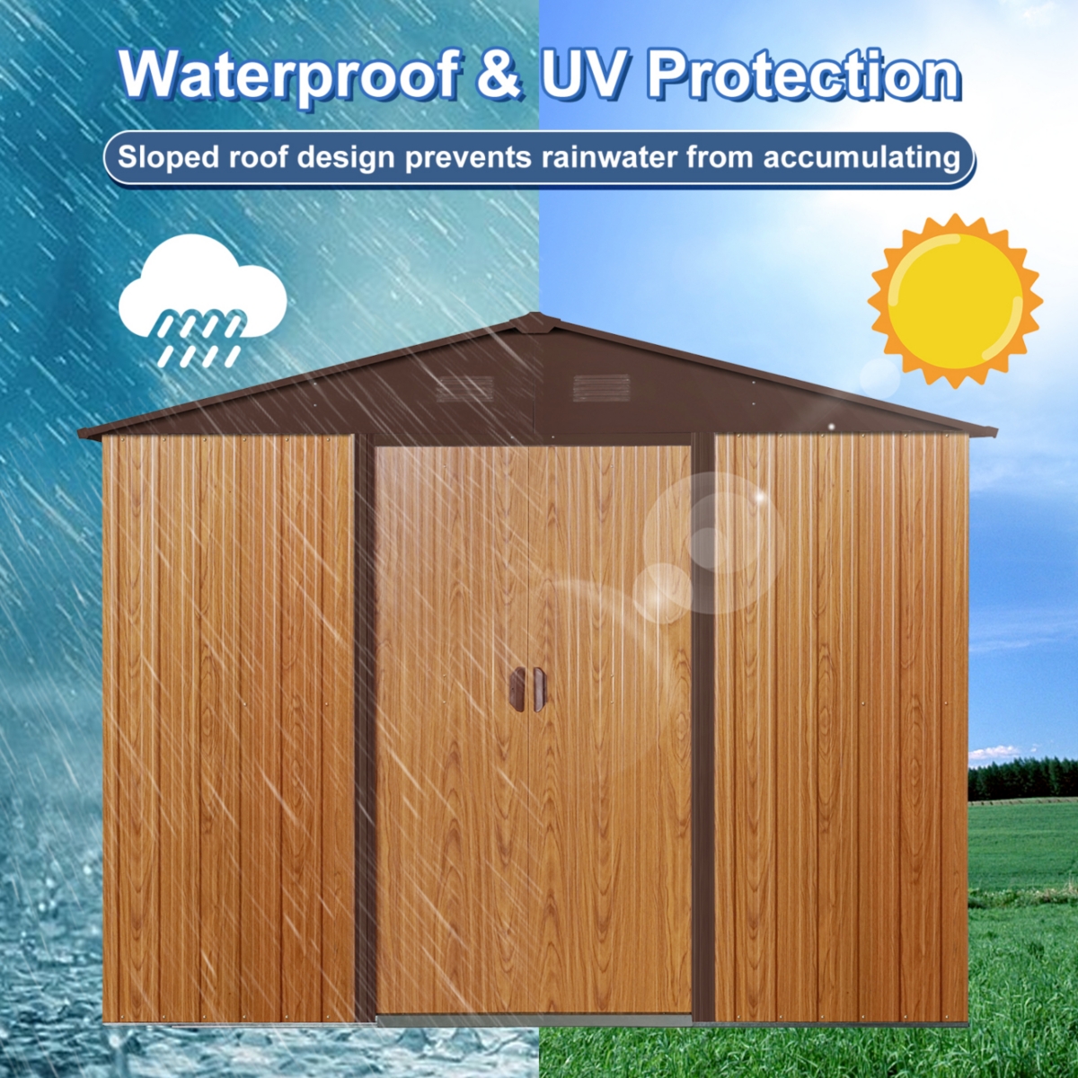 8FT x 6FT Outdoor Metal Storage Shed with Floor Base