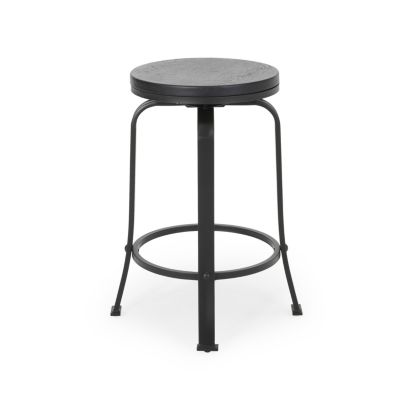 Modern Industrial Swivel Counter Stool with Faux Wood Seat